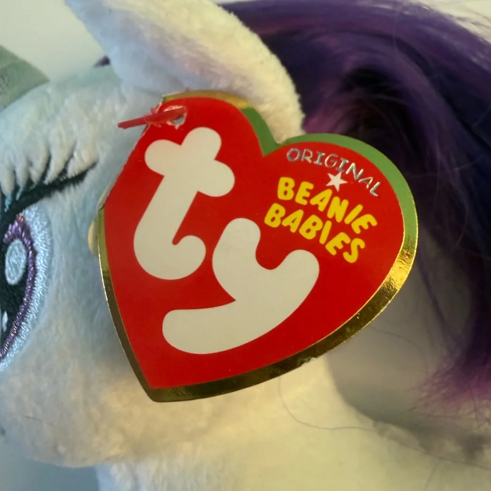 Hasbro Plush Beanie Baby My Little Pony “Rarity” Unicorn Toy - White and Purple